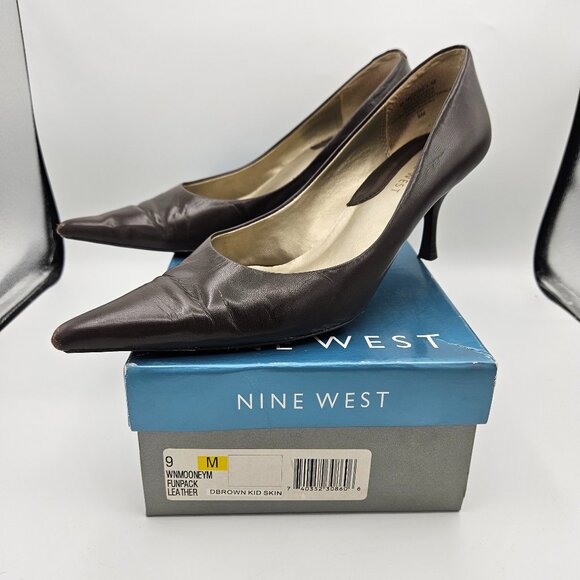Nine West Dark Brown Heels Size 9 (WNMOONEYM) - Picture 1 of 8